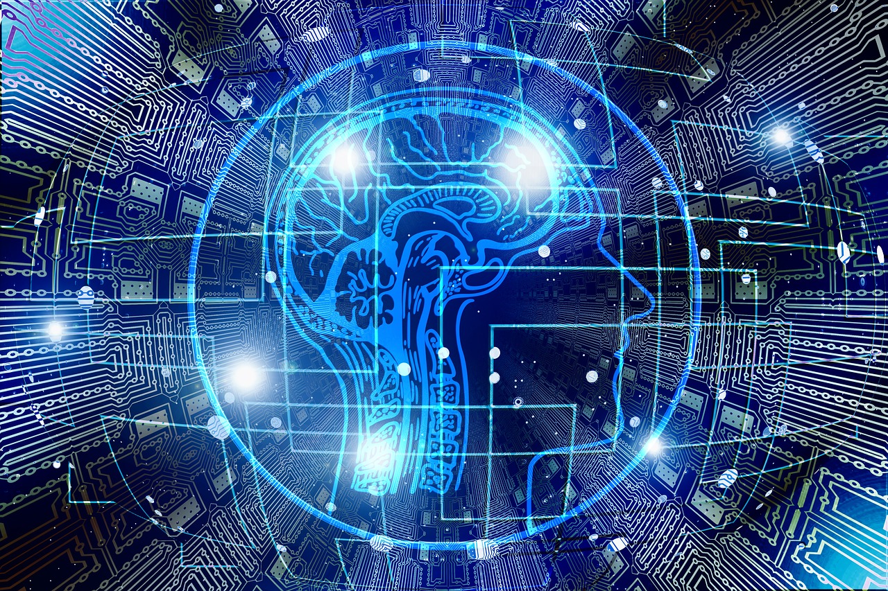 Neural network schematic with profile shot of person's head
