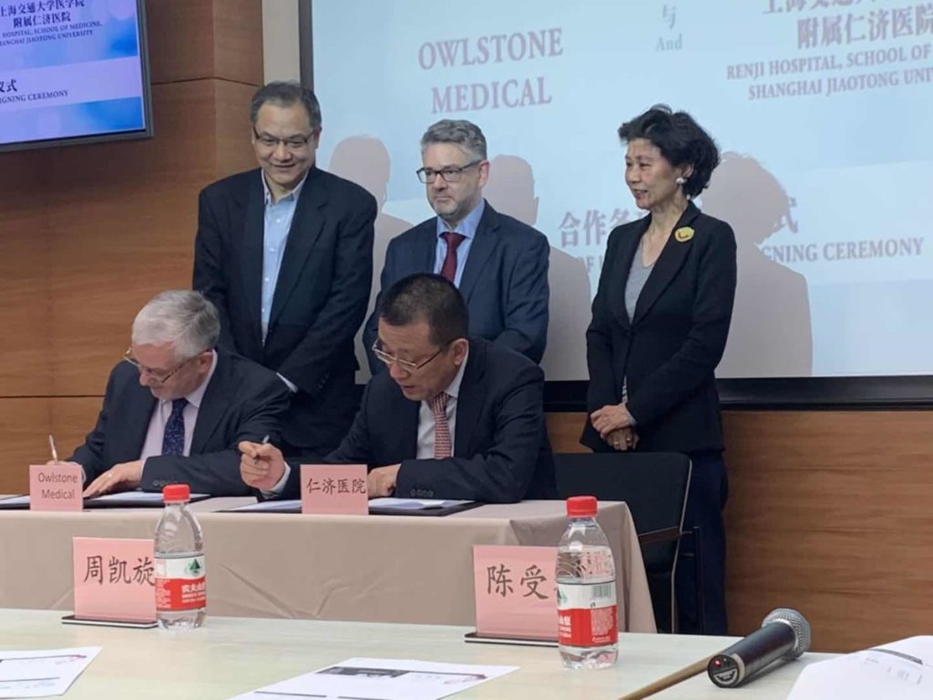 Memorandum of understanding between Owlstone Medical and Renji Hospital was signed on February 18, 2019 in Shanghai, China