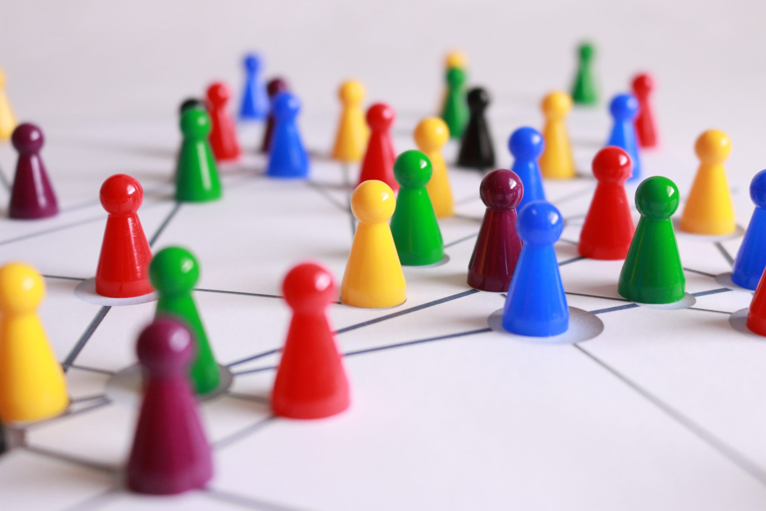 Board game pieces connected by lines