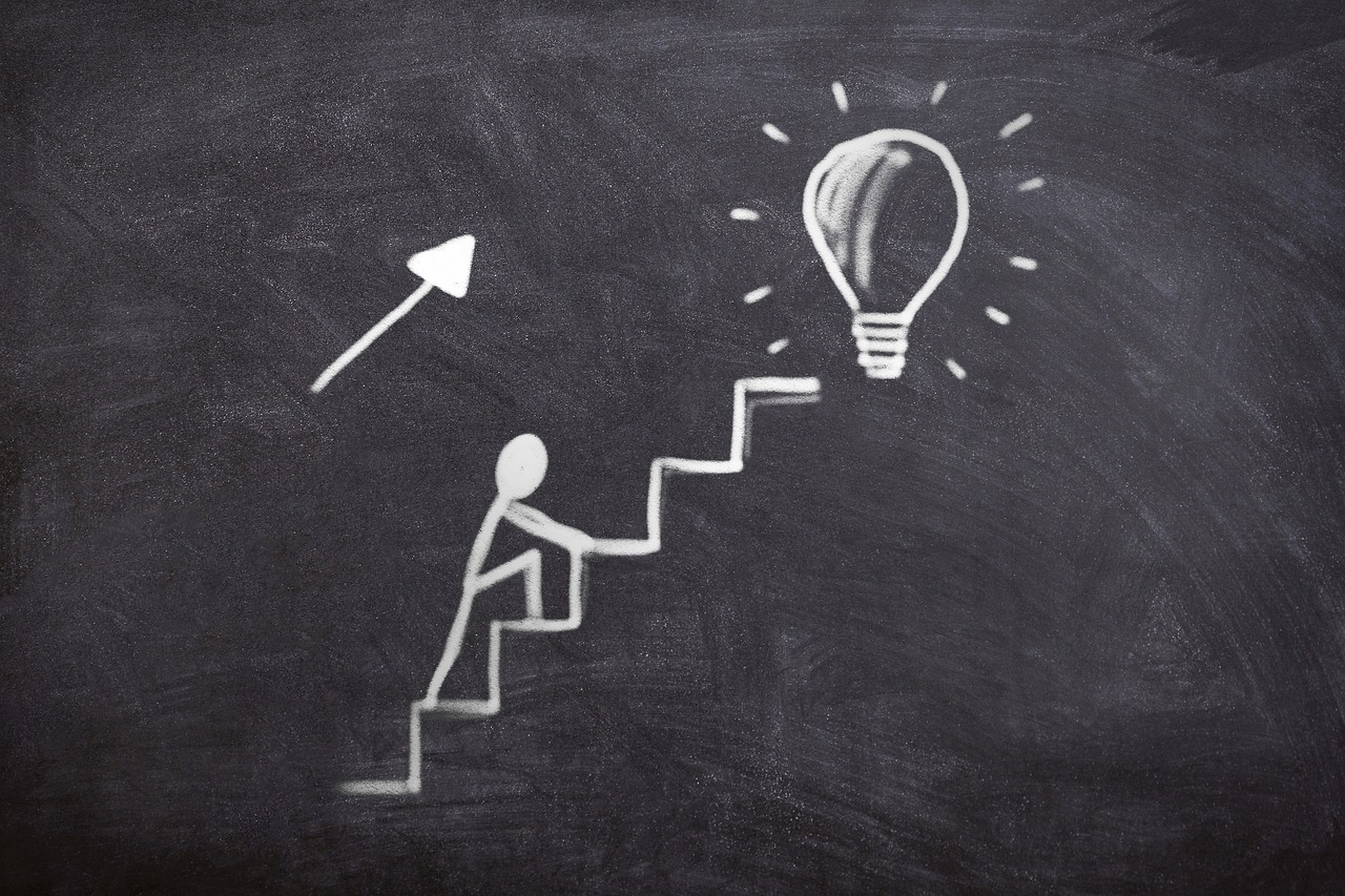 Chalkboard drawing of climbing the ladder of success concept