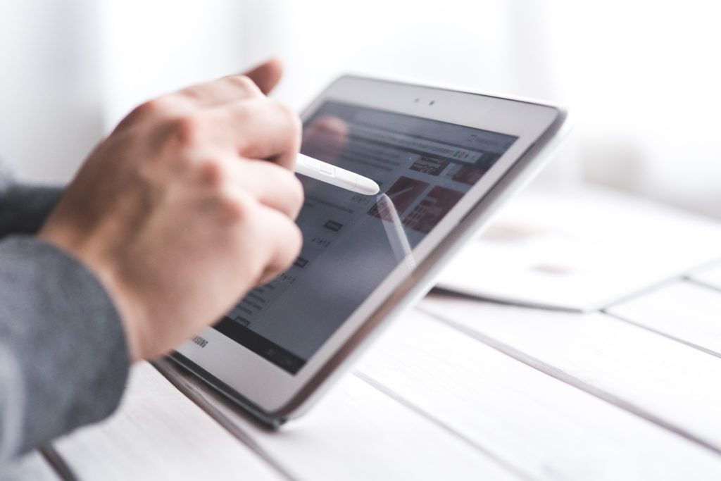Person on computer tablet