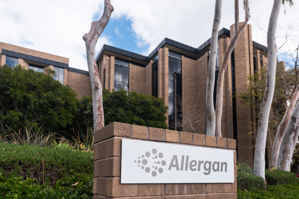 Allergan sign at office in Irvine, California