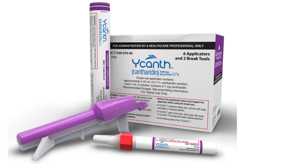 Ycanth (cantharidin) for the treatment of molluscum contagiosum.